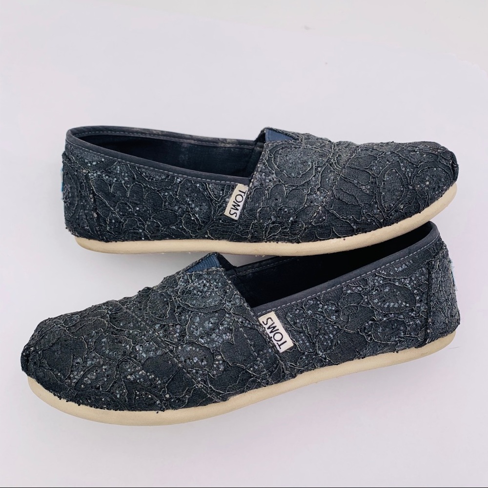 Toms Classics Black Glitter Crochet Shoes 7.5